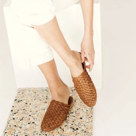 NWOB St. Agni Paris Leather Woven Almond Toe Slip-On Mules Vintage Tan Sz 36 5.5 - Picture 12 of 15